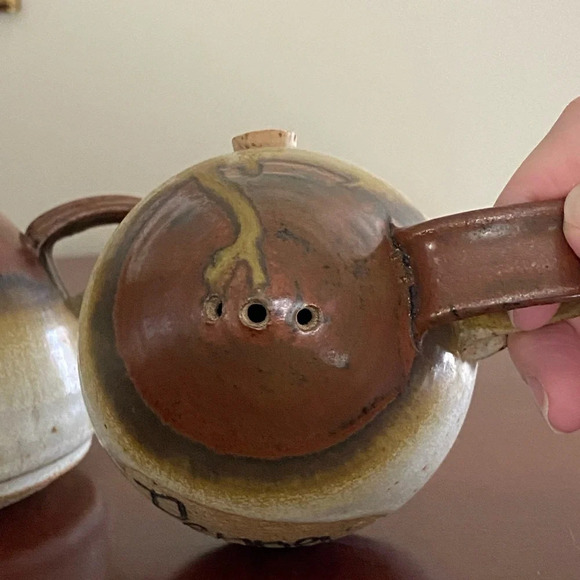 1980 Greg Wooten Indian River Pottery Brown Organic Earth stoneware Salt Pepper - Picture 5 of 10